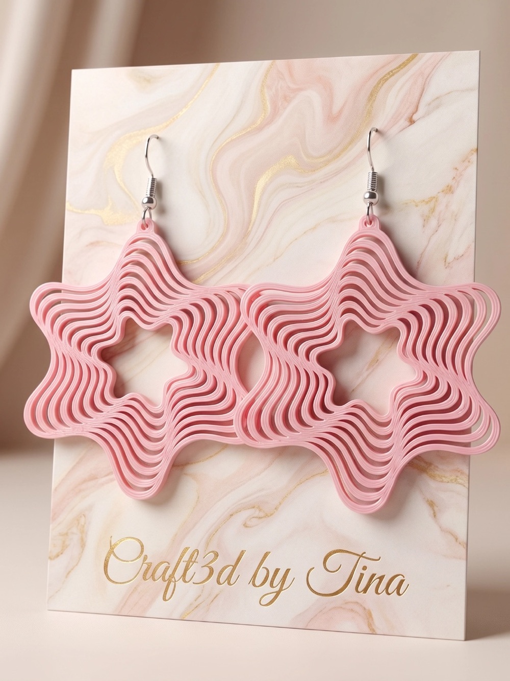 Pink Star Layered Earrings